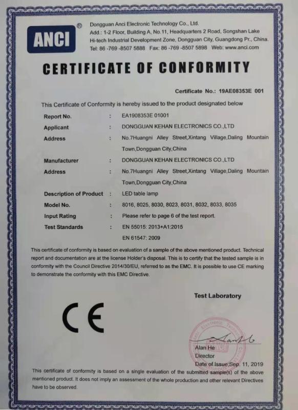 CE - Dongguan Kehan Electronics Co., Ltd.