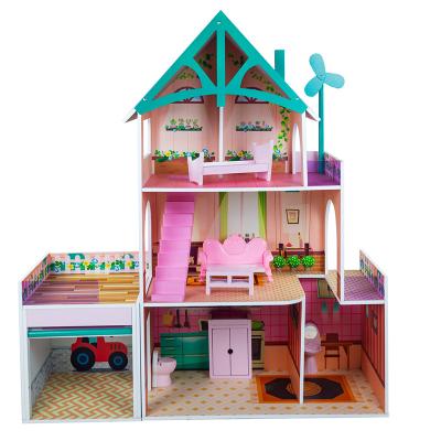 China Eco-friendly Material Pretend Role Play DIY Preschool Toys Doll House Villa Room Furniture Wooden Dollhouse for sale