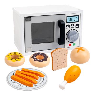 China Simulation wooden children's microwave oven toy kitchen play house parent-child interaction toys cooking kitchen for sale