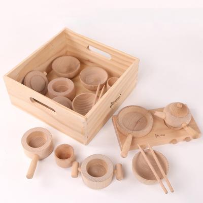 China Play and Learn 12 Pieces in 1 Set Natural Kitchen Accessories Cooking Toys Pretend Play Cooking Educational Toys Kids Kitchen Play Set for sale