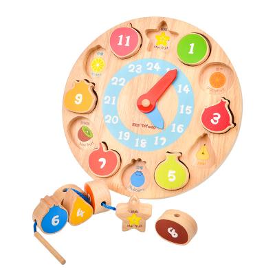 China Eco-friendly Toys Material Educational Colorful Number Wooden Shape Matching Round Clock For Toddler for sale