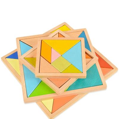 China Factory Price Education Colorful Jigsaw Puzzle Eco-friendly Toy Wooden Tangram Puzzle for sale