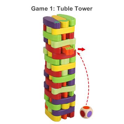 China 55 Pcs Colorful Wooden ECO-FRIENDLY Stacking Wooden Tumbling Block Tower Game For Kids for sale