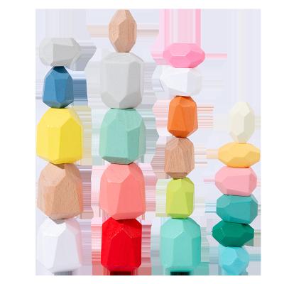 China Sports Toy Wooden Stone Balancing Blocks Wooden Colorful Stone Building Block Natural Rainbow Kids Educational Toys Stacking Game Hot Sale for sale