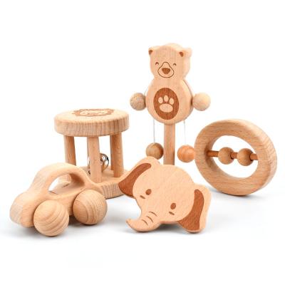 China ECO-FRIENDLY Baby Teether Toy for Boys and Girls Wooden Baby Teething Toy Sets Wooden Baby Rattle for sale