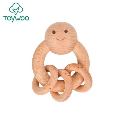 China New Wholesale ECO-FRIENDLY Beech Wood Ratchet Teether Gym Sensory Play Baby Charms Wooden Kids Teether for sale