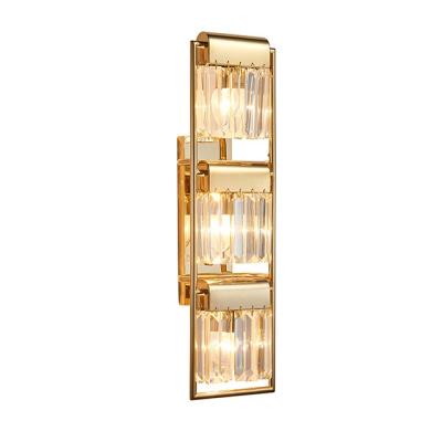 China Modern Zirconium Gold Color Crystal Three Heads E14 Wall Lamp Luxury Modern Bedroom for sale