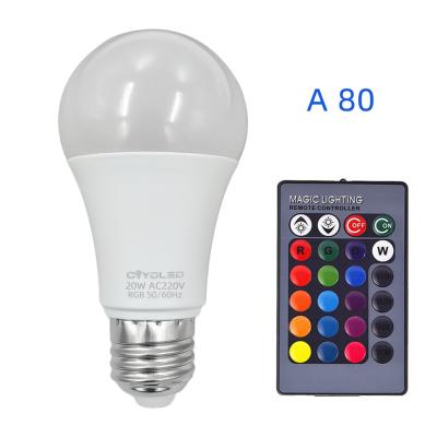 China Hotel Amazon Hot Sale 220V OEM ODM RGB Remote Control Smart Bulb A80 20W LED Light Bulb for sale