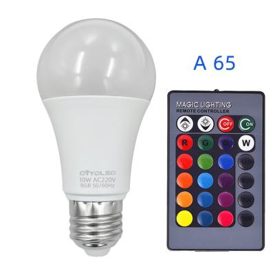 China Hotel Amazon Hot Sale 220V OEM ODM RGB Remote Control Smart Bulb A65 10W LED Light Bulb for sale