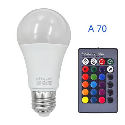 China Hotel Amazon Hot Sale 220V OEM ODM RGB Remote Control Smart Bulb A70 15W LED Light Bulb for sale