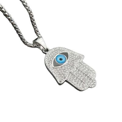 China New Non-fading Titanium Diamond Bracelet Fatima Pendant Necklace Steel Gold Plated Hip Hop Eye Jewelry for sale