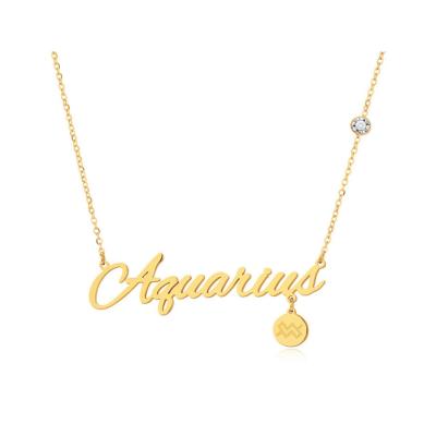 China FASHIONABLE Women's Astrology 12 Constell Necklace Stainless Steel Letter-Chain Zircon Necklace Zodiac Cion Pendant Necklace for sale