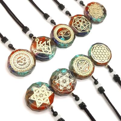 China Wholesale Chakra Religious Sacred Colorful Power Pendant Sacred Geometry Energy Necklace Sri Yantra Orgonite Energy Necklace Meditation Jewelry Stone for sale