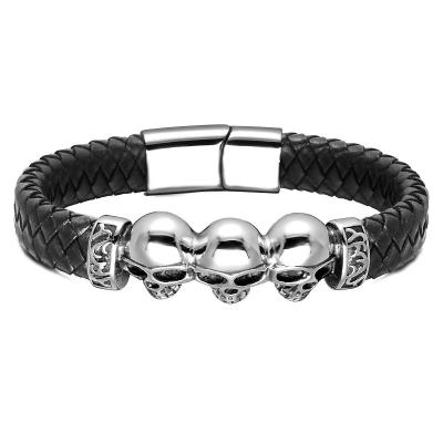 China stainless steel bracelet skull Non-fading scalp braided bracelet European and American style black men's bracelet for sale