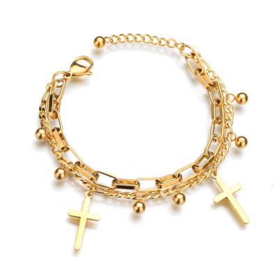 China Hot new product European and American titanium steel cross bangle bracelet style stainless steel jewelry Non-fading ladies bracelet for sale