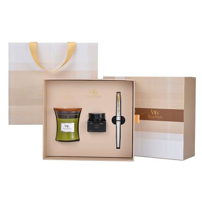 China Exclusive Father's Day Gift Wycombe Abbey XL White Gold Pen WoodWick Aromatherapy Set for sale