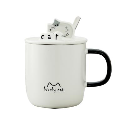 China Employee Gift Idea Cartoon Cat Water Cup with Ceramic Spoon Lid and Phone Holder for sale