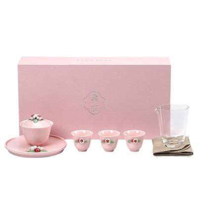 China Flower Language Pink Ceramic Tea Set Perfect Gift for Women's Tea Time on Goddess Day for sale