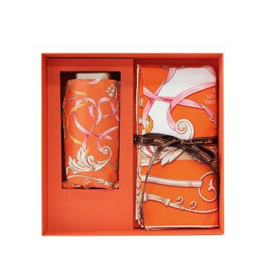 China Presentation Gift Set Chinese Scarf Five-Fold Umbrella Set Made of 100% Mulberry Silk for sale