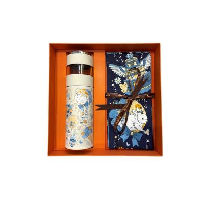 China April Fool's Day Gift Box Silk Towel Tea Separation Thermos Cup Set for Travel Agency for sale