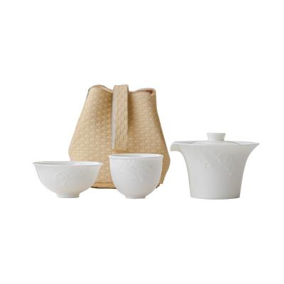 China Customizable White Porcelain Banana Leaf Embossed Tea Set Perfect for April Fool's Day for sale