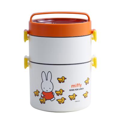 China Double Layer Portable Lunch Box Cartoon Pattern Round Bento Box with Cute Design for sale