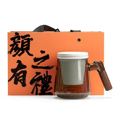 China Customized Logo Qingchuan Tea Glass Cup Gift Box Novelty Gifts for Office Tea Separation for sale