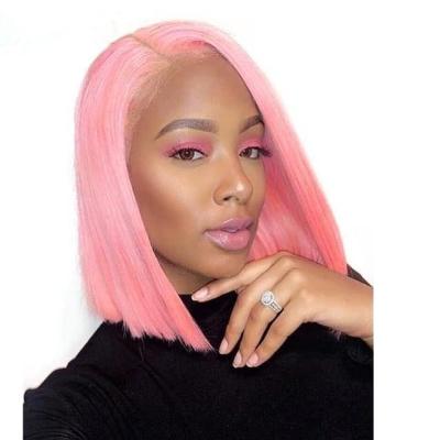 China Swiss Short Bob 13x4 Lace Front Lace Wig Wholesale,100% Brazilian Virgin Human Hair Wig Bob 180density Pink Color for sale