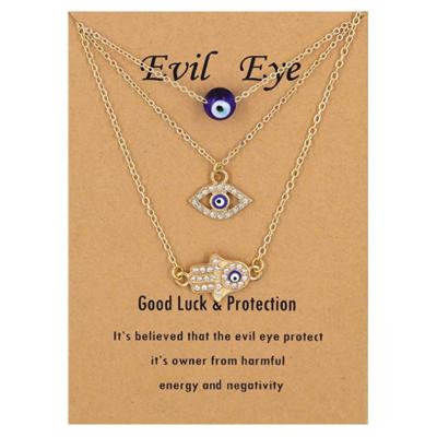 China New Angel Eyes Diamond Necklaces FASHIONABLE Devil Evil Eye Glass Ball Alloy Palm Blue Eyes Pendant Necklace for Women Girls for sale