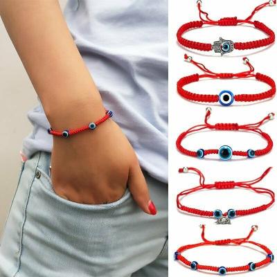 China Wholesale Trendy New Fashion Adjustable Bracelet Evil Eye Blue Eyes Red Rope Creative Woven Bracelets for sale