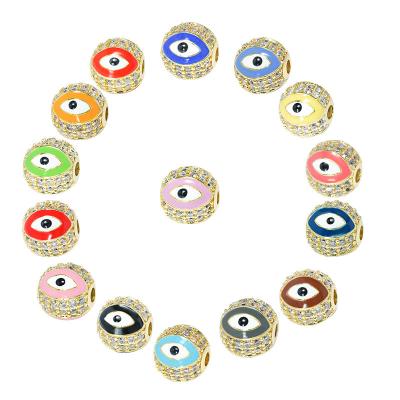 China METALS Micro-inlaid Accessory CZ Pave Copper Beads Colors Enameled Devil's Eye Beads Charm For Bracelet Jewelry Making for sale