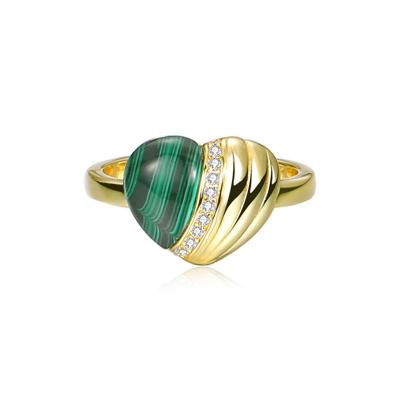 China Light Romantic Luxury Opening Temperament Kingcome Adjustable Ring S925 Sterling Silver Love Heart Malachite For Women Girls for sale