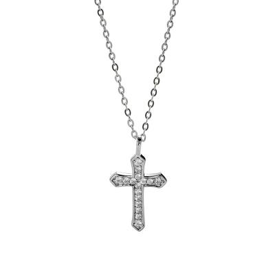 China Religious Kingcome Refined Personality Religious Necklaces Fashion S925 Sterling Silver Shiny Diamond Cross Necklace For Women for sale