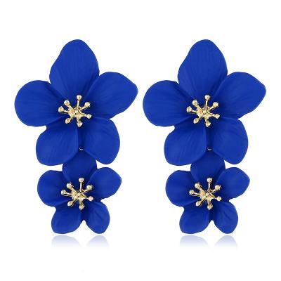 China FASHIONABLE Korean Bohemian Double-Layer Flower-Shape Flower-Shape Multi-Color Flower Style Insti Kingcome Long Stud Earrings for sale