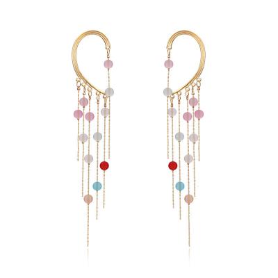 China FASHIONABLE Kingcome Overdone Tassel Long Chain Ear Clip Non-pierced Vintage Pearl Earring Chain Ear Hook Earrings for sale