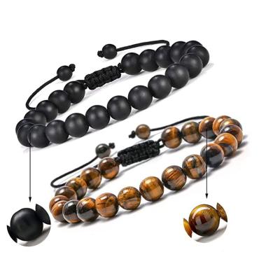 China Tiger Eye Lava Stone Woven Bracelet Trendy Handmade Ornament Tigereye Charm Adjustable Fashion Couple Bracelet for sale