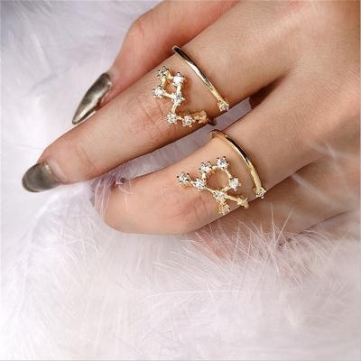 China New FASHIONABLE Twelve Wish Sign Rings Shape Zircon Zodiac Horoscope Astrology Rings Open Copper Jewelry for sale