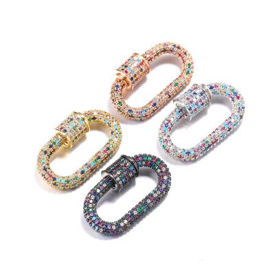 China Hot Selling Copper Inlaid Micro Zircon Button Screw Multicolor Rising Buckle Carabiner For Diy Necklace Jewelry Making for sale