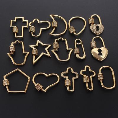 China Europe and America Wire Heart-shaped Button Ornament Pendant Accessories Copper Zircon Screw Micro-inlaid Clasp Carabiner for Jewelry Making for sale