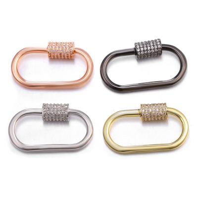 China Trendy Jewelry Findings Copper Zircon Carabiner Elliptical Shiny Metal Micro Inlaid Rising Button For Diy Ornament Accessories for sale