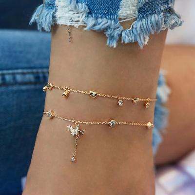 China 2022 Fashion TRENDY New Square Costume Heart-Shape Rhinestone Rhinestone Chain Anklet Anklets For Women Girls for sale