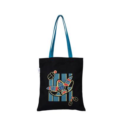 China Customized Printed Eco Friendly Handled Logo Black Cotton Canvas Tote Bag For Customer Shopping for sale