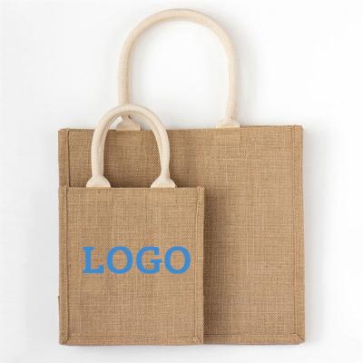 China Wholesale Natural Jute Bag Custom Handled Logo Burlap Recycled Tote Bag Jute For Shopping for sale