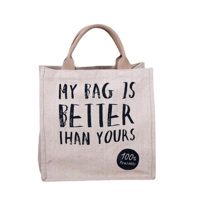 China Factory Wholesale Natural High Quality Handled Jute Burlap Sack Shopping Bag With Custom Logo for sale