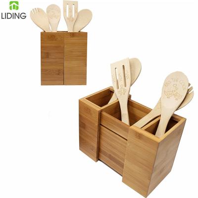 China Sustainable Bamboo Cutlery Rack Flatware Trolley With Handle for sale