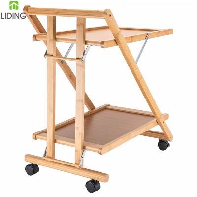 China Kitchen Foldable Bamboo Kitchen Trolley Bamboo Serving Cart with Bottle Holder for sale