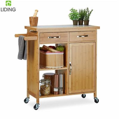 China Washroom Natural Bamboo Kitchen Cart Bamboo Kitchen Cart With Drawer for sale