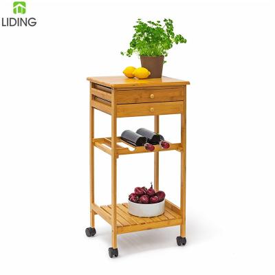 China Wooden Kitchen Bamboo Kitchen Cart With Drawer And Wine Bottle Shelf for sale