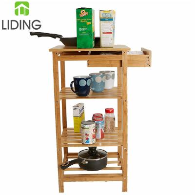 China Natural Bamboo Bathroom Kitchen Serving Trolley Cart Island Storage Shelf With Drawer for sale