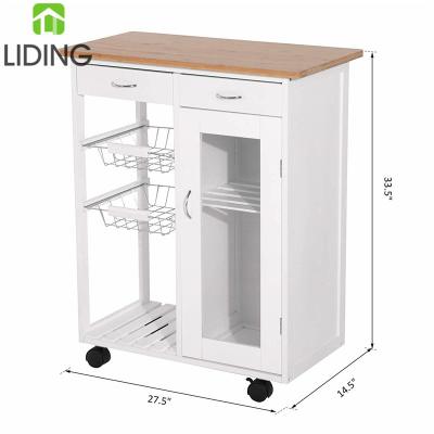 China Popular Kitchen Island Bamboo Top Cart Kitchen Cart Stainless Steel Kitchen Cart Bamboo Serving Cart with Drawers and Cabinet for sale